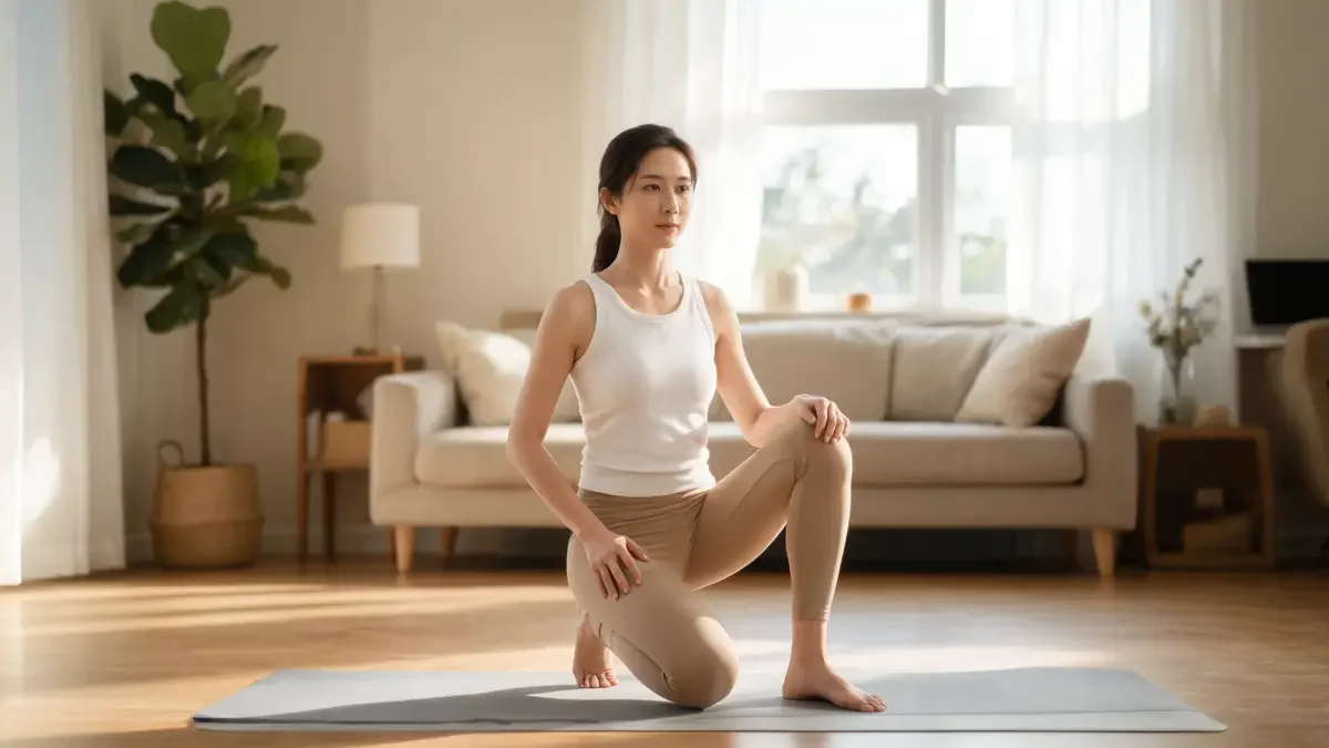 Woman doing gentle exercises for arthritic knees on yoga mat